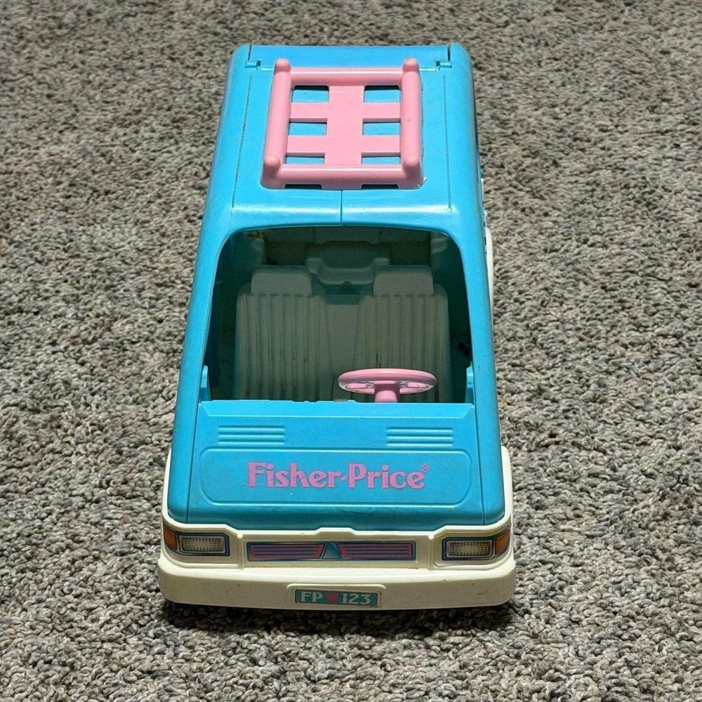 Vintage 1993 Fisher Price Loving Family Minivan Van Blue Pink Dollhouse Vehicle